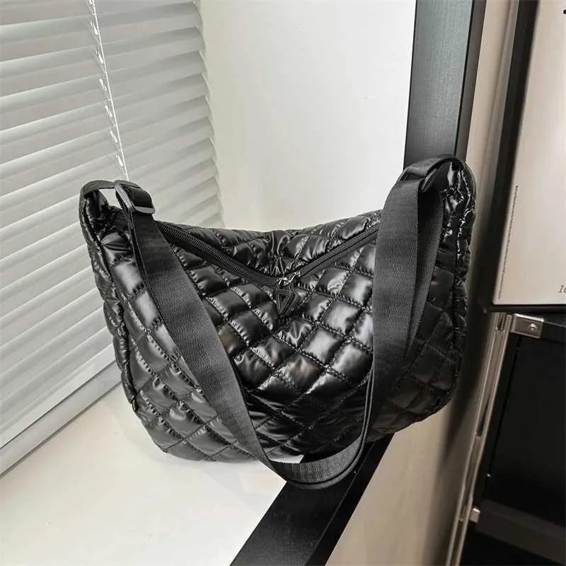 Borsa a tracolla in cotone spaziale, alla moda, hobo, con motivo a reticolo, borse a mano di grande capacità, per le donne_voghion.com