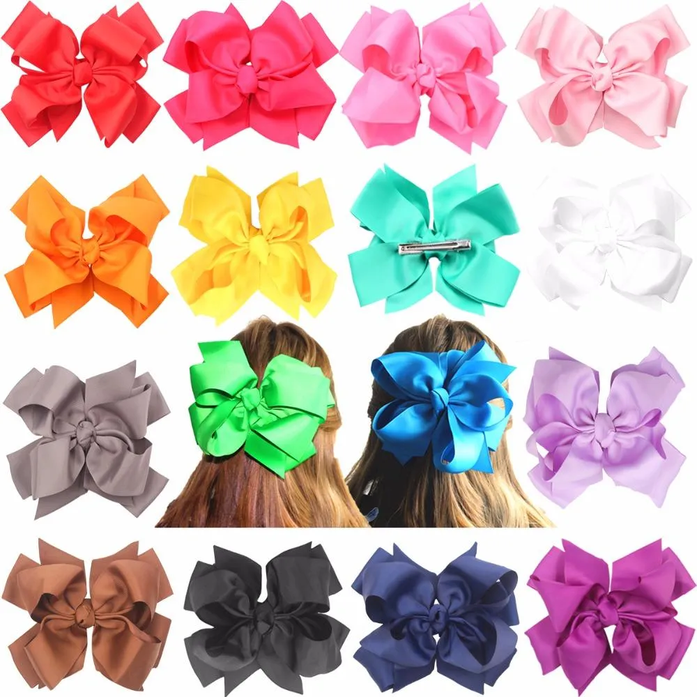 16pcs Big Clips 7 Inches Huge Large Double-Deck Bow Boutique Hair Bows For Girls Kids Children Women_voghion.com
