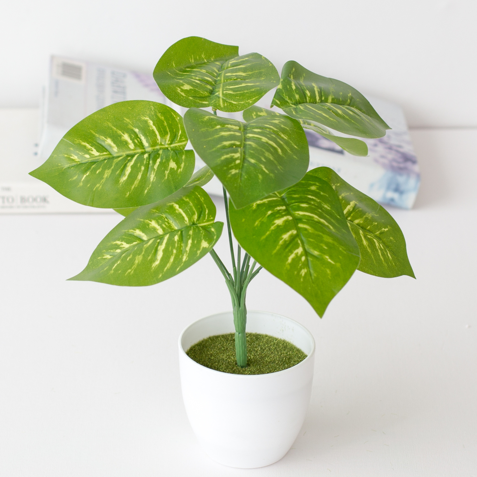 Simulation round pot leaf potted ornaments green bonsai simulation plant potted home decoration ornaments wholesale_voghion.com