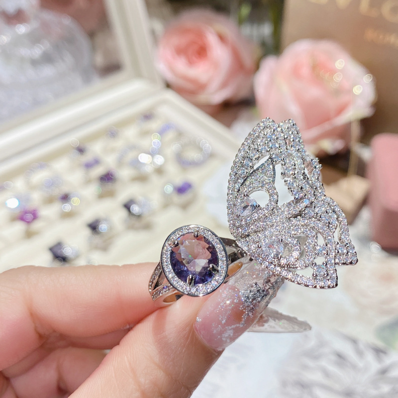 Elegant Purple Diamond Ring Gold Plated Luxurious Sparkle_voghion.com