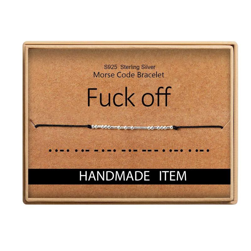 Pulsera de acero inoxidable con código Morse, tejida a mano y hecha a mano con cuerda de cera negra._voghion.com