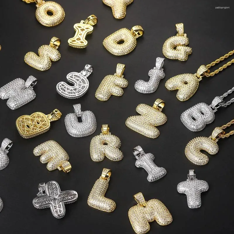 Anhänger Halsketten HipHop Bubble 26 Buchstaben Alphabet Name Initialen Iced Out CZ Halskette Edelstahlkette Rapper Punk_voghion.com