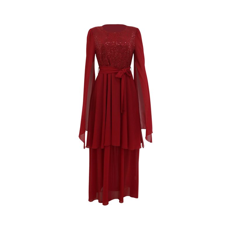 Women's Clothing autumn new Arabic sequin evening dress muslim with belt_voghion.com