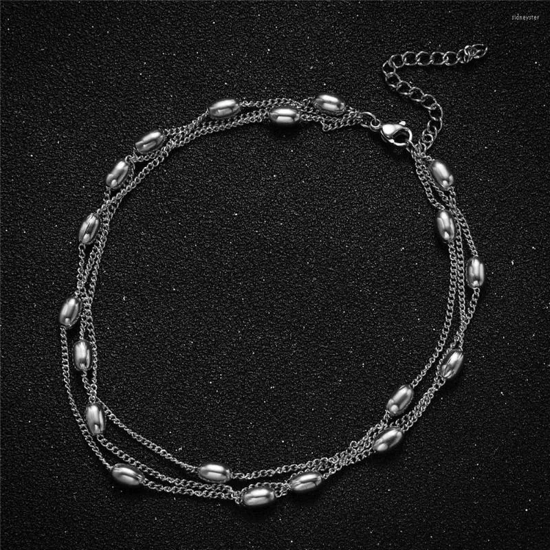 Anklets MinaMaMa Stainless Steel Three Layer Chain Anklet For Women Multilayer Foot Yoga Jewelry_voghion.com