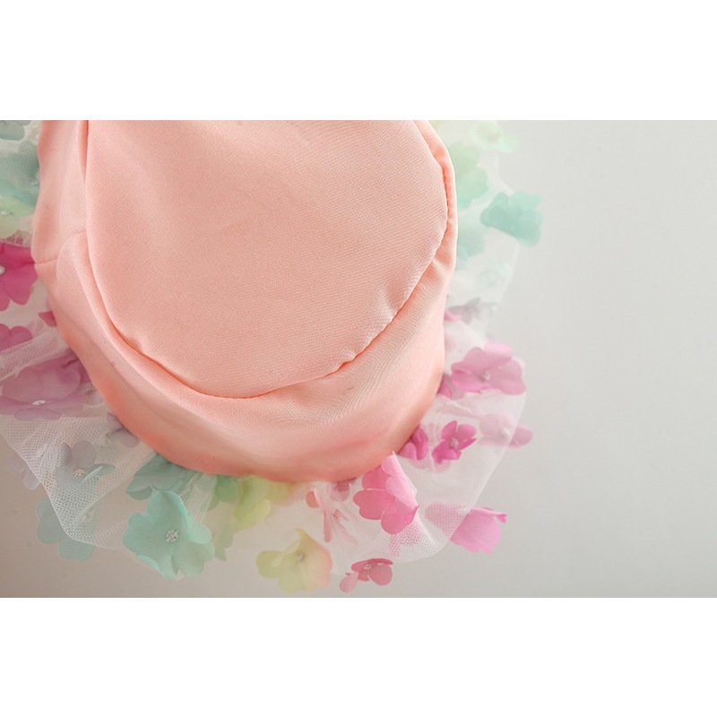 Summer New Colorful Flower Sleeveless Baby Girl Dress Solid Color Small Flying Sleeves Beach Party Children's Clothing Send Hat (0-3 Years Old)_voghion.com