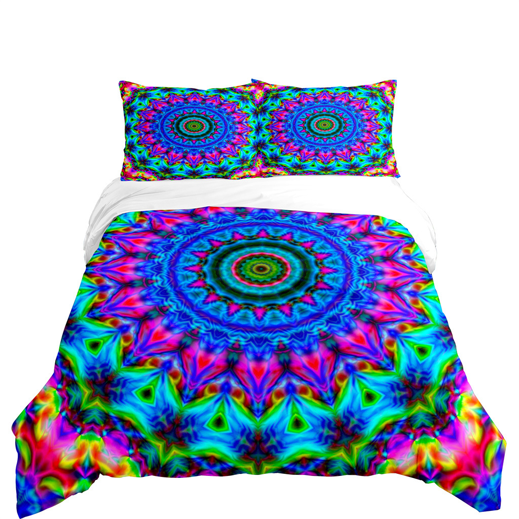 High quality new product Bohemian style colored striped matte thickened bedding three piece duvet cover_voghion.com