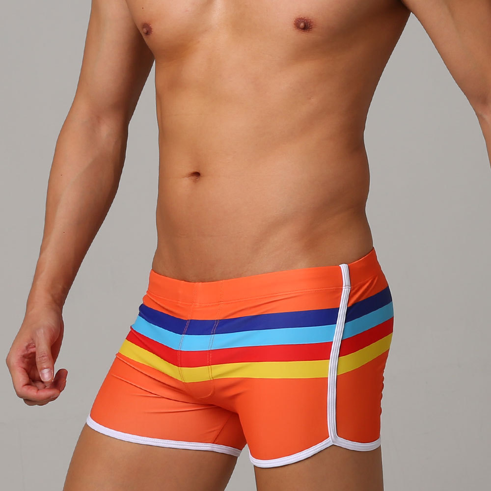 UXH Short de bain à rayures colorées pour homme, short de sport à séchage rapide, coupe ajustée et tendance_voghion.com