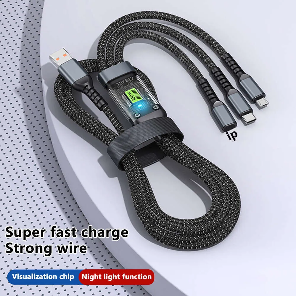 100W Cyber Edition Transparent Window Night Light LED Braided One Tow Three Data Cable Type-C Cell Phone Fast Charging_voghion.com