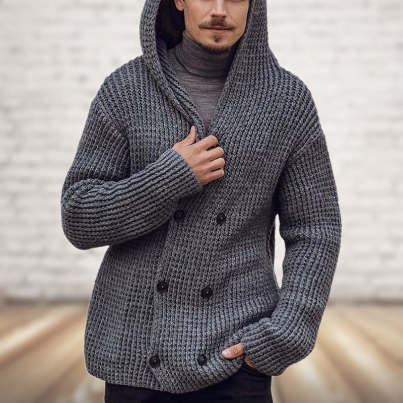 Herbst und Winter Neue zweireiher Strickjacke Mit Kapuze Pullover Einfarbig Langarm Gestrickte Mantel männer SY0061_voghion.com