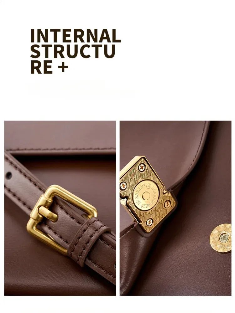 Crossbody- och axelremsväska i äkta läder med guldspänne för dam_voghion.com