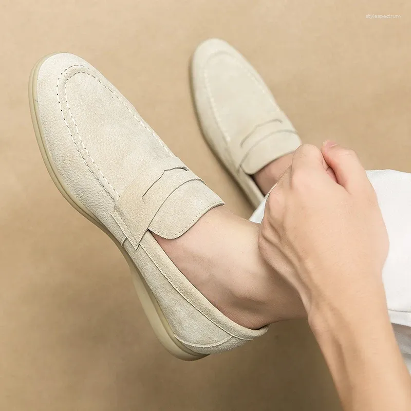 Scarpe Casual Slip-On Tacco Basso Mocassini Nubuc Pelle Scamosciata Comode Morbide Suola Uomo Classici Retro Mocassini_voghion.com