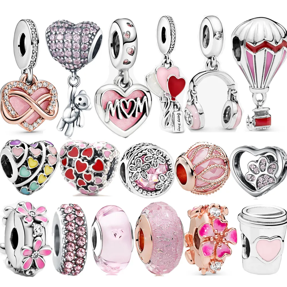 Pulsera charm de plata s925 con corazón rosa regalo mujer_voghion.com