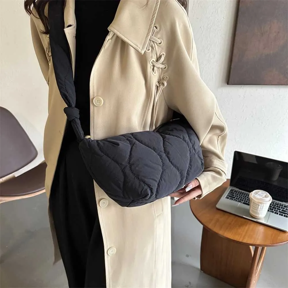 Puffer Shoulder For Women Soft Down Cotton Padded Tote Handbag Purse Quilted Cross Body Bag Solid Color Pillow Shopper_voghion.com