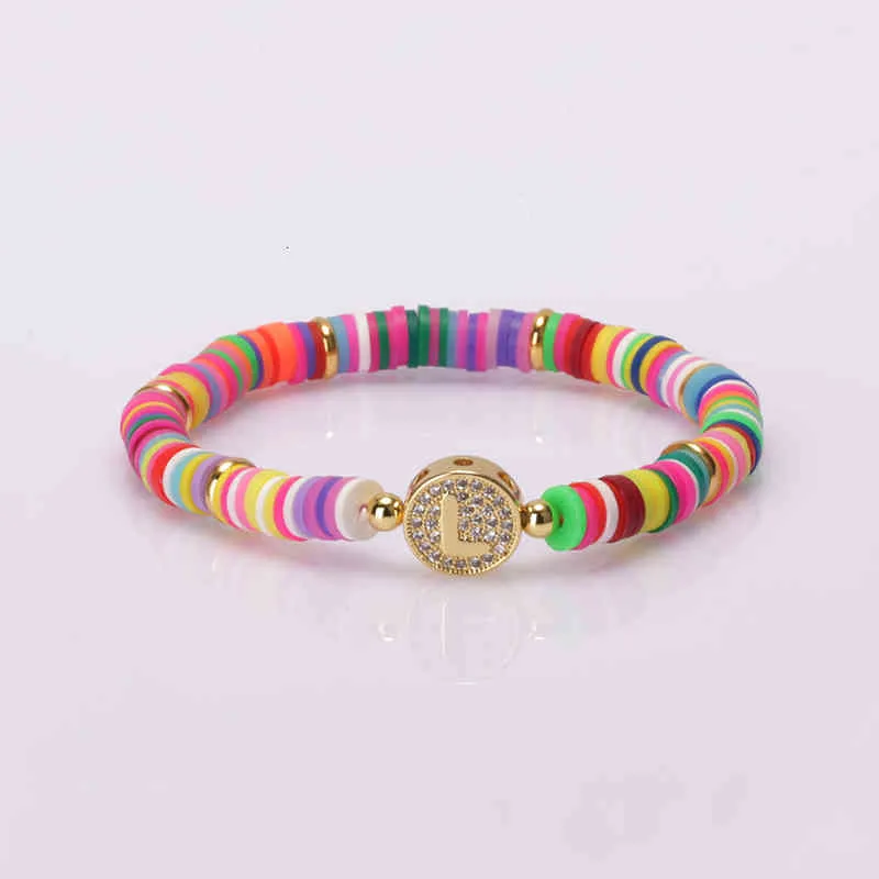 Bohemia Gypsy Gold Initial 26 Alphabet Letter Name Charm Coloful Rainbow Silicone Plastic Beaded Bracelets For Women Man_voghion.com