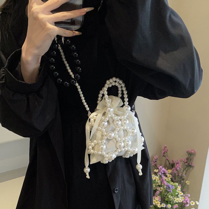 For Women Pearl Handbag Beaded Crossbody Fashion Light Mobile Phone Bucket Shoulder Bag_voghion.com