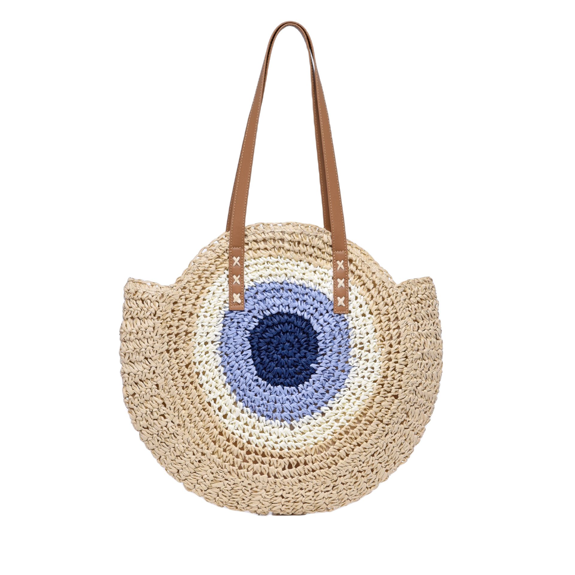Borsa da donna intrecciata a mano, grande, a forma di cuore blu, rotonda, in paglia, fatta a mano, per le vacanze al mare, spiaggia, monospalla, fabbrica_voghion.com