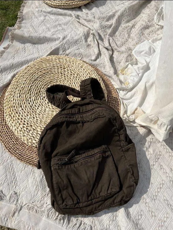 Vintage platneni ruksak za žene s patentnim zatvaračem, ležeran, srednjeg kapaciteta, u preppy stilu, ženski, Ba241031_voghion.com