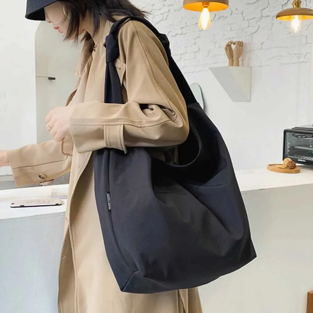 Schultertasche Große Kapazität Fem Handtasche Lässig FI Tragbare Feste Farbe Einfache Leinwand Elegante Wochenende Schultern Y241109_voghion.com