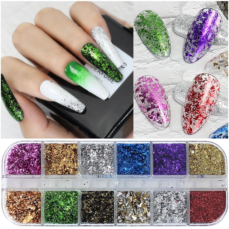 Arte Clavo Spangles Nail Glitter Flakes Sequin 12 vnt in 1 Rose Gold Silver DIY Butterfly panirimo milteliai akriliniams nagams_voghion.com