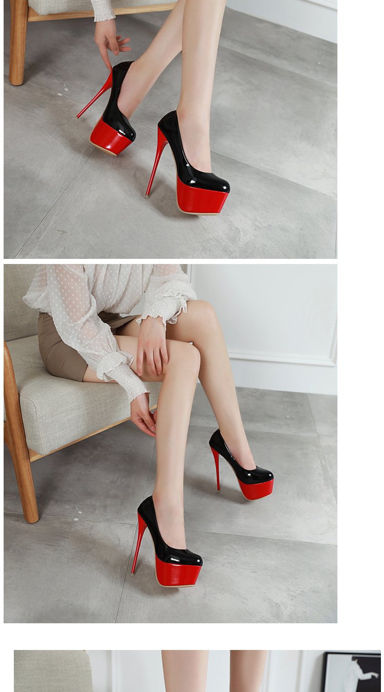 Große Damenschuhe, Super Color Blocking Sexy Slim High Heels, Wasserdichtes Plateau 35-42_voghion.com