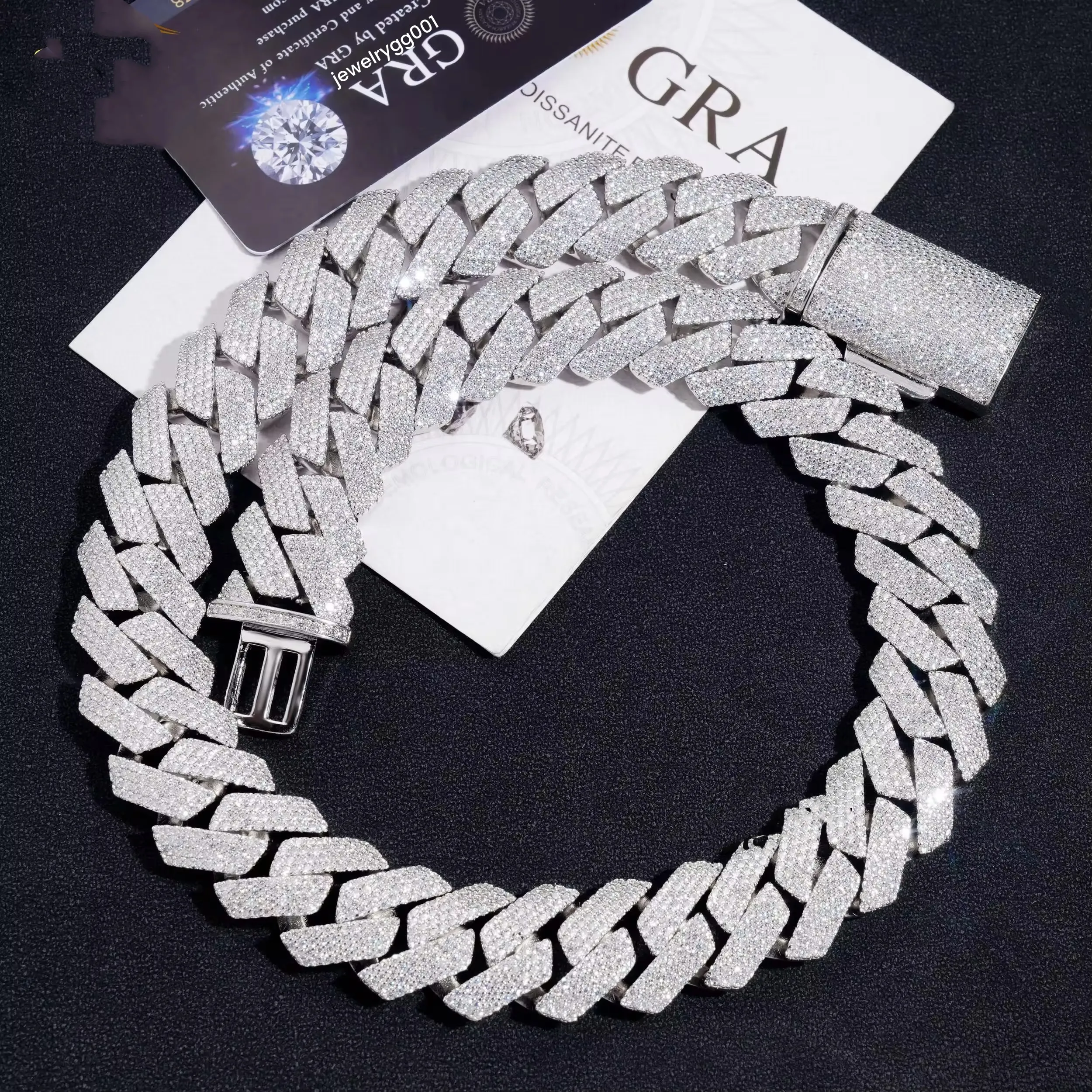 Colar cubano K com 3 fileiras de moissanita, 20 mm, correntes douradas, gargantilha com garras, corrente personalizada com glacê, designer hip hop_voghion.com