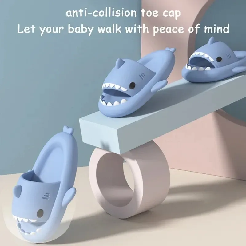 2024 Men Shark Slippers Boy Bathroom Non-Slip Flat Sandals Adults Outdoor Soft Thick Slides Kids Cute Solid Color EVA_voghion.com