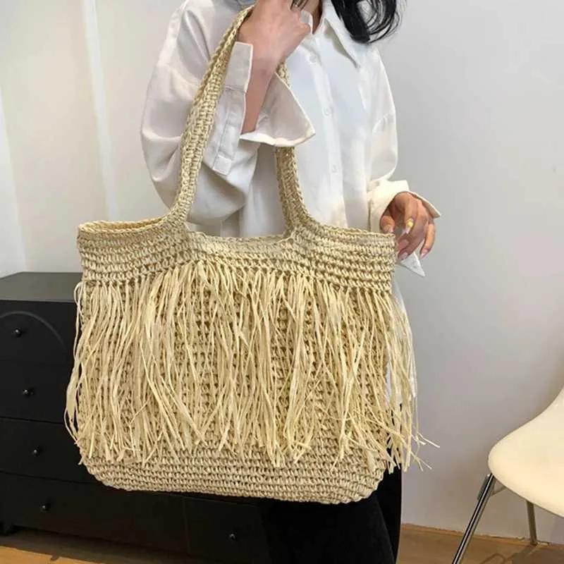 Sac de créateur Sac à bandoulière décontracté de haute qualité Str tissé grande capacité solide femme 2024 été chaud selg voyage en bord de mer_voghion.com