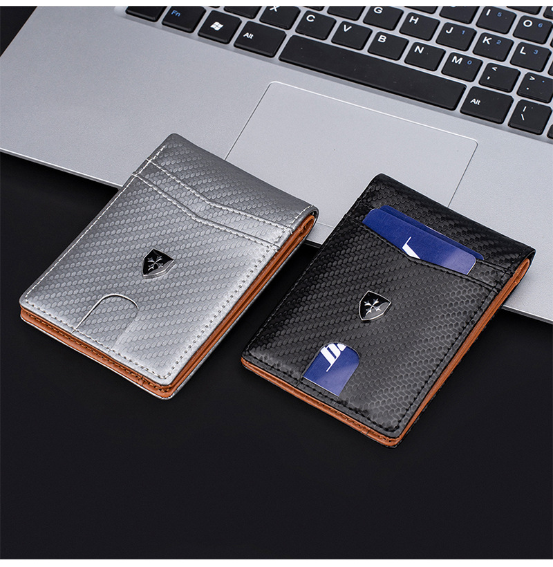 Ανδρικό πορτοφόλι με κοντό κλιπ από ανθρακονήματα και λεπτή μαγνητική τσάντα πολλαπλών θέσεων για κάρτες_voghion.com