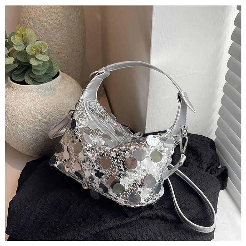 Modische kleine quadratische Tasche Damen im neuen ausländischen Stil 2024 mit Pailletten, Knödeltasche, vielseitige_voghion.com