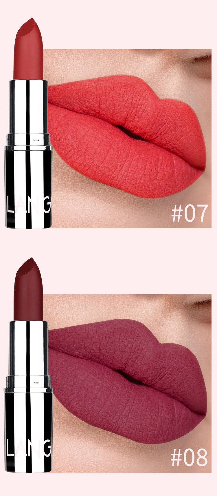 Langmanni Velvet Matte Lipstick - Non-Sticky, Long-Lasting, 8 Highly Pigmented Shades (01-08) - Smudge Proof, Moisturizing, Cruelty-Free Lipstick_voghion.com