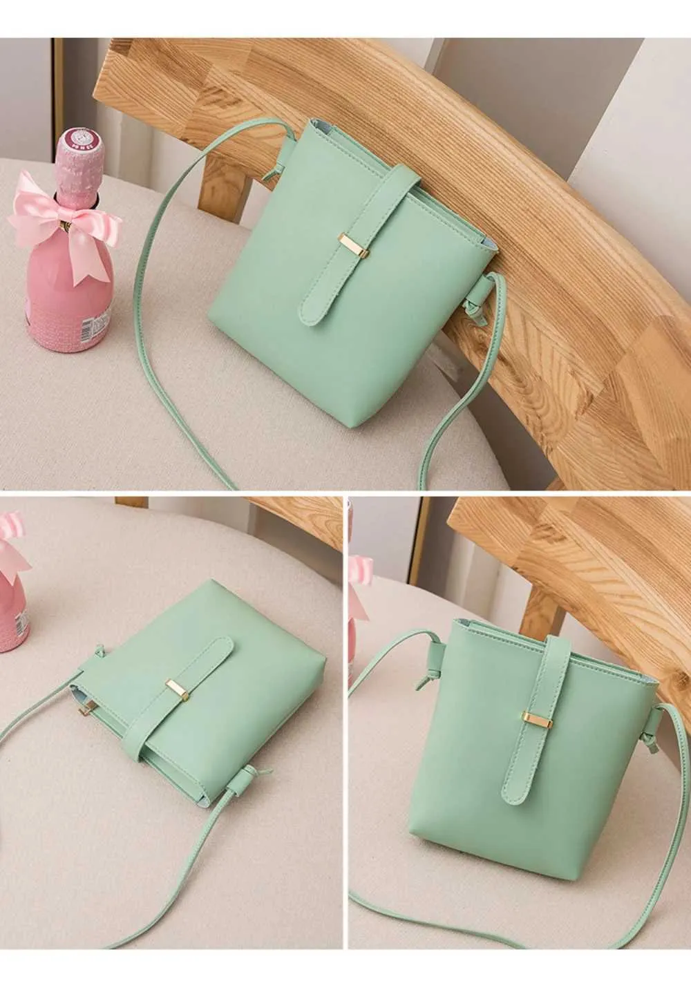 Para mulheres PU Crossbody Square Bolsas femininas Fivela Decorada Senhora Ombro Balde Bolsa Feminina Leve Casual Ba241021_voghion.com