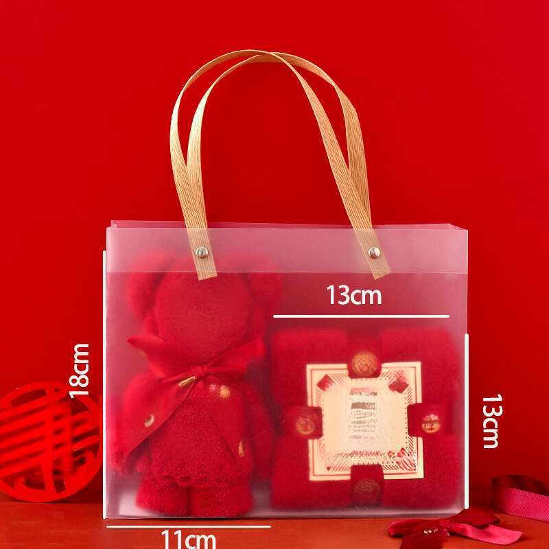 Coral Velvet Red Teddy Bear Wedding Celebration Gift Set Wedding Souvenir Absorbent Towel_voghion.com