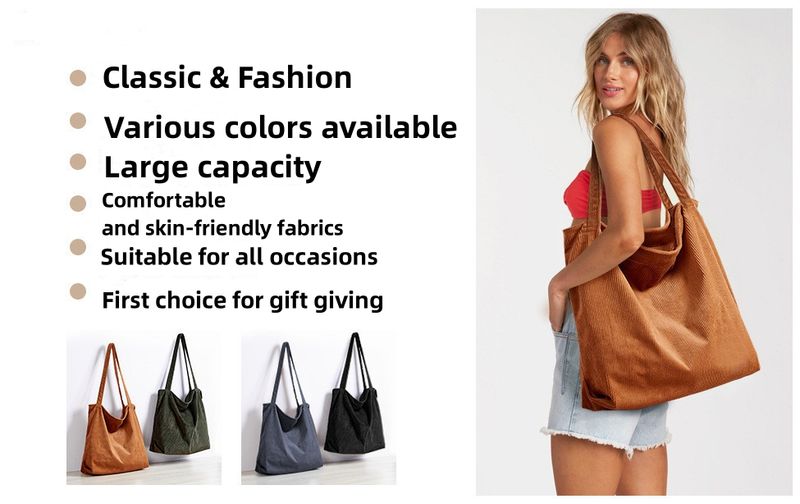 1PC Cord Handtasche Casual Grande Kapazität Einkaufstasche Einfache Retro Schulter Tasche_voghion.com