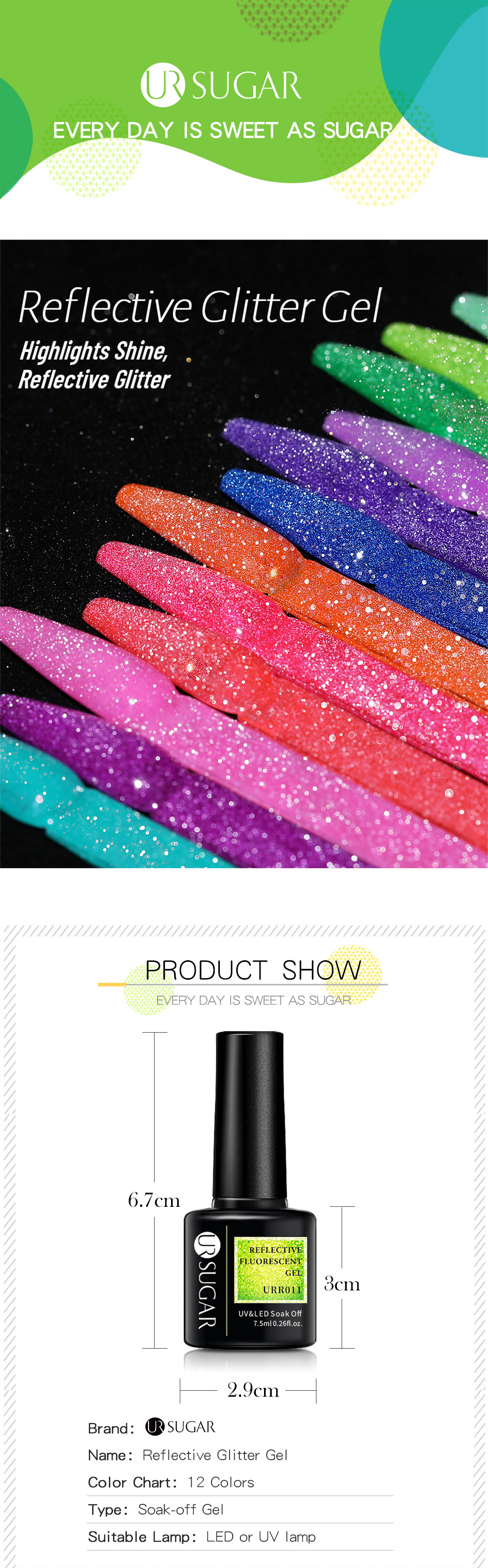 URSUGAR Glittery Disco Diamond Gel – Ultraglänzendes, reflektierendes und fluoreszierendes Nailart-Gel für eine schillernde Maniküre_voghion.com