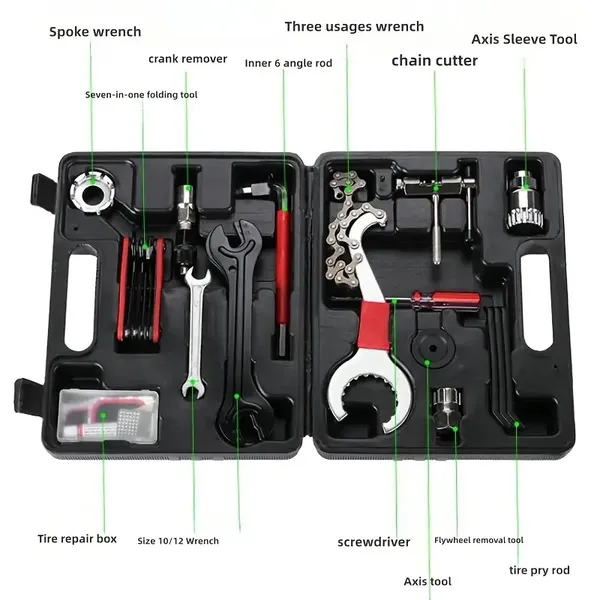 Kit di riparazione bici multifunzione: attrezzi per guarnitura, catena, raggi, movimento centrale e volano – compatto e portatile_voghion.com