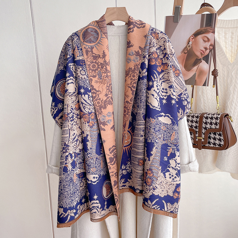 Scarf for women in autumn winter, Korean version, double-sided national style air conditioning shawl, dual purpose, new_voghion.com