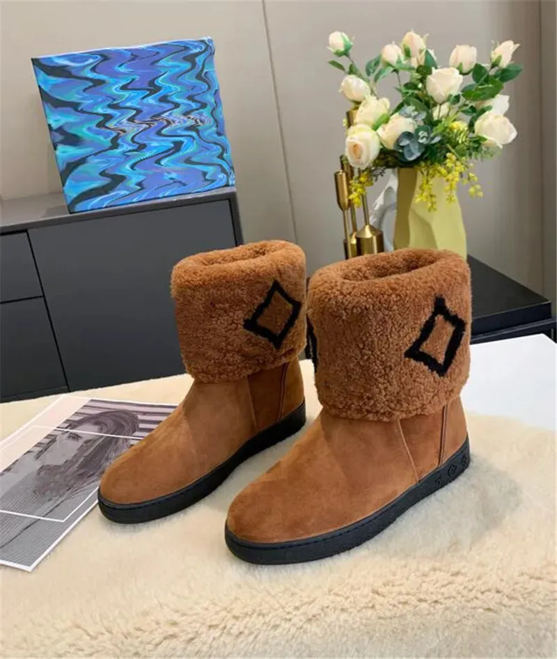 Klassieke Zwarte Dikke Bont Dames Half Dames Sneeuw Outdoor Schoenen Martens Geruite Leren Laarzen 3 Kleuren_voghion.com
