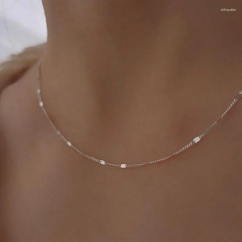 Chains S Sterling Sier Sparkling Sequin Necklace Simple And Versatile Japanese Korean Minimalist Short Plain Chain_voghion.com