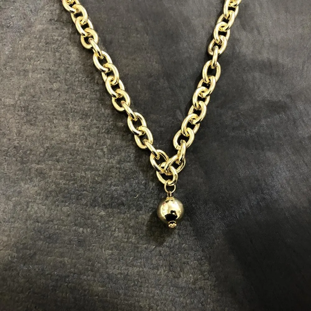 Massive Gliederkette Mit Kugelanhänger Für Damen Halsschmuck_voghion.com