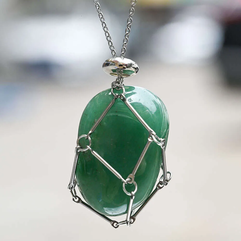 Collier avec pendentif en pierre naturelle interchangeable en forme de cage en cristal, bijou esthétique en forme de marée de loup pour hommes et femmes_voghion.com