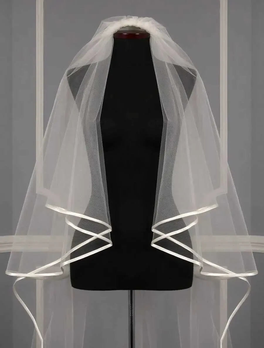 Hair Jewelry Eastalley Ribbon Edge Tulle Two Layer Long Bridal Party Veils Wedding Accessories para velo de novia_voghion.com