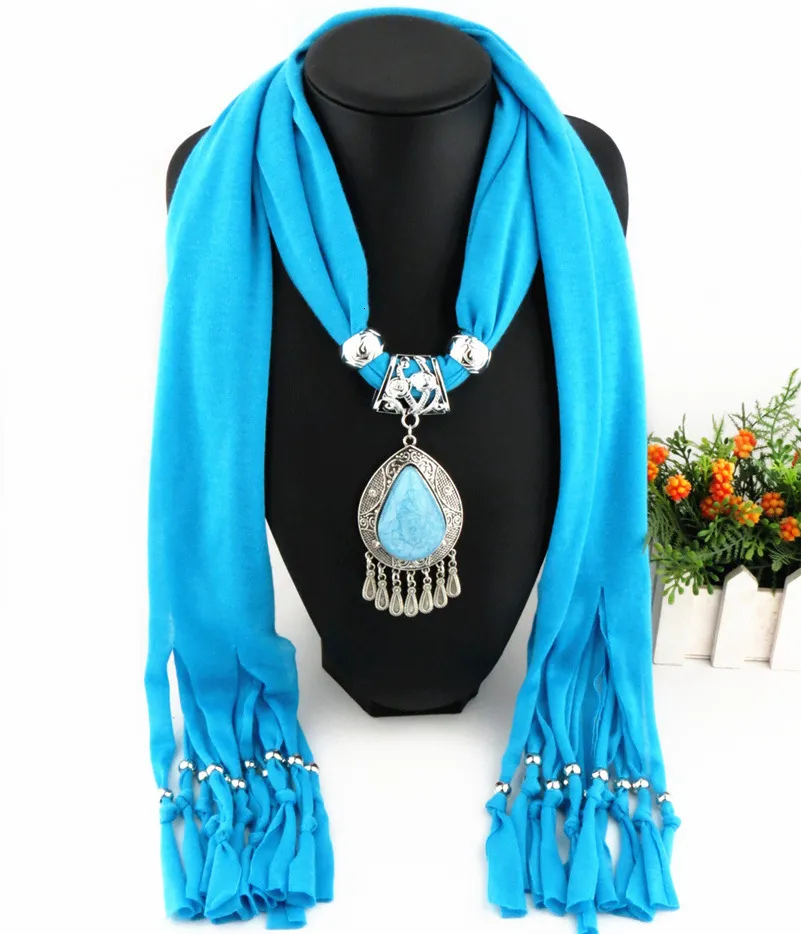 Pendentif goutte d'eau en résine polyester pompon jersey ethnique écharpe accessoires_voghion.com