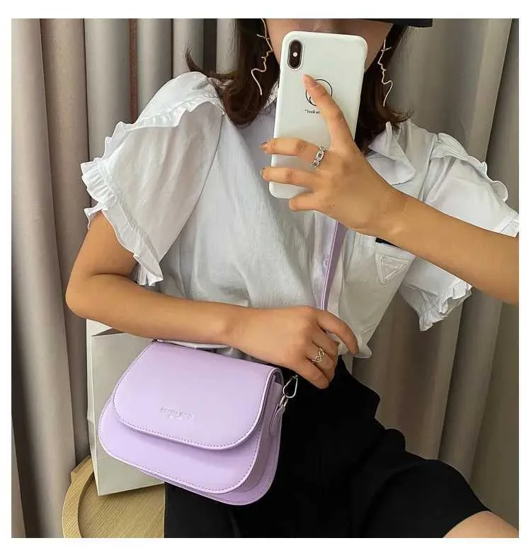 Sac à bandoulière tendance en cuir PU pour femme, sacoche à rabat de couleur unie, simple, à la mode, pochette C241021_voghion.com
