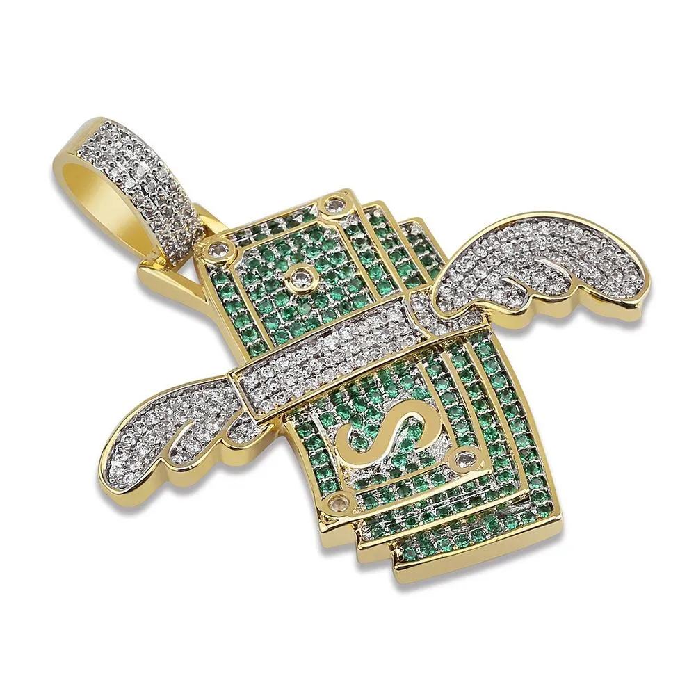 Nuova collana ghiacciata Flying Cash Solid Pendant Collane da uomo personalizzate Hip Hop Oro Argento Colore Charm Catene da donna_voghion.com