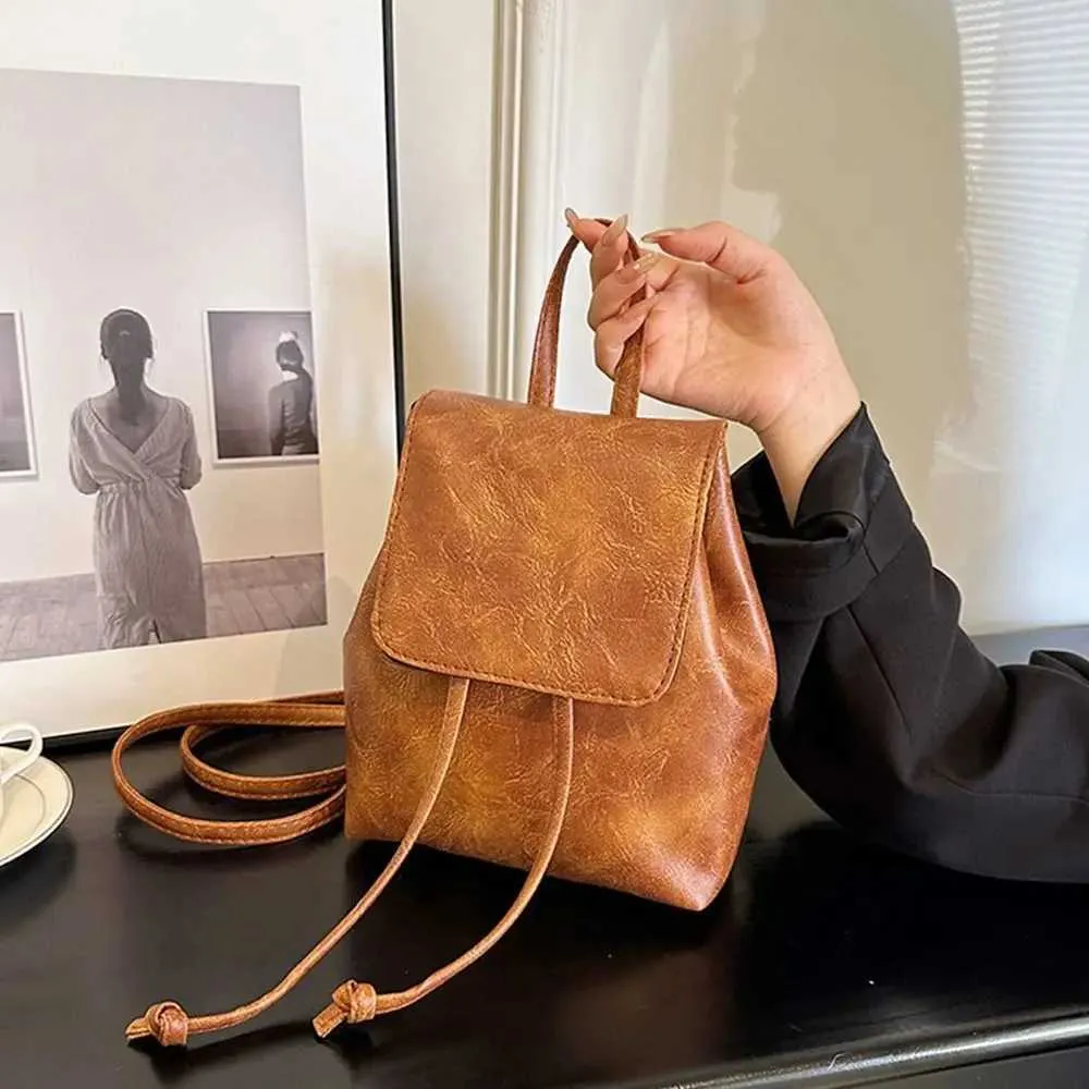 PU mini rjav retro nahrbtnik majhna torba torbica enobarvna otroška torba za čez ramo C241217_voghion.com