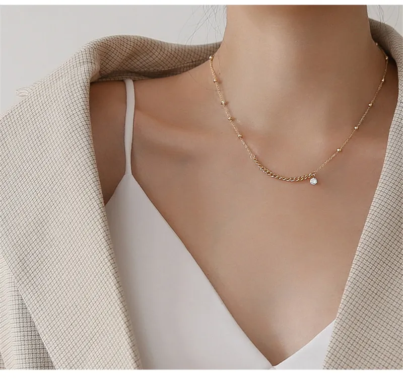 Pendant Necklaces YUN RUO 18 K Gold Plating Vintage Chain Zircon Necklace Fashion Titanium Steel Jewelry Woman Birthday_voghion.com