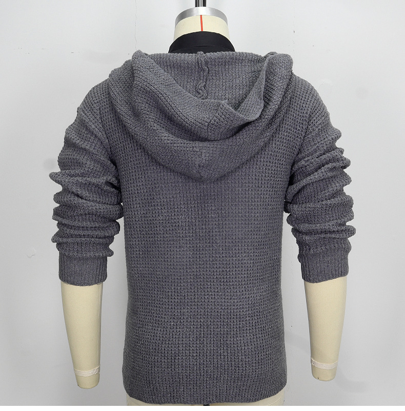 Herbst und Winter Neue zweireiher Strickjacke Mit Kapuze Pullover Einfarbig Langarm Gestrickte Mantel männer SY0061_voghion.com
