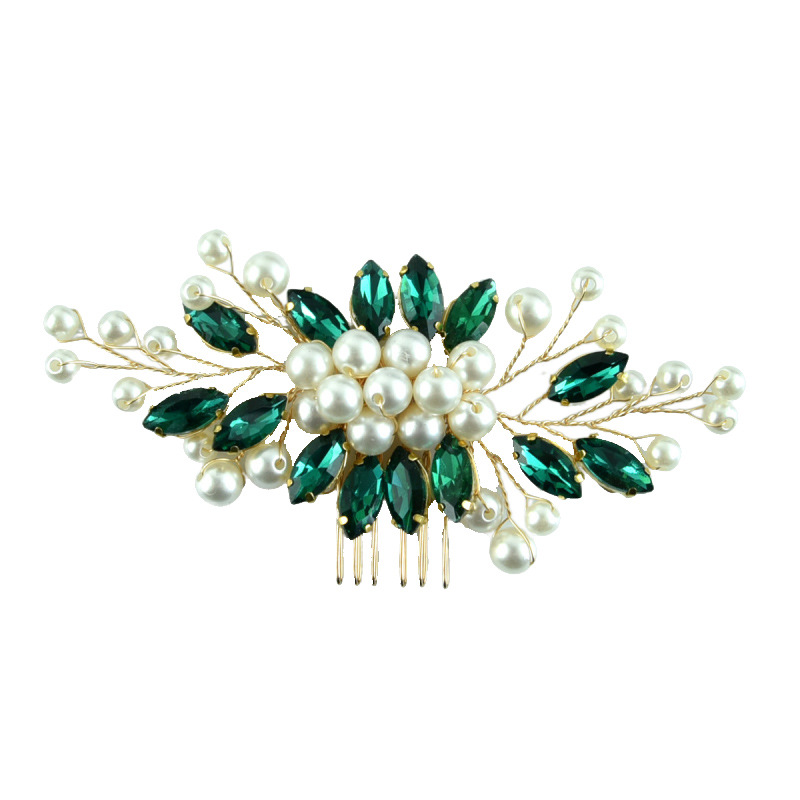 Bridal Wedding Handmade Hair Accessories Pearl Rhinestone Marquise Glass Hair Comb Insert Hair Accessories European and American Cross-Border_voghion.com