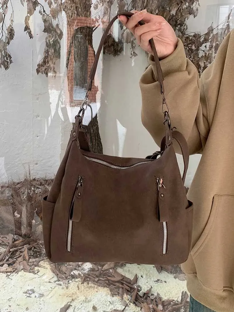 Sacs à bandoulière décontractés en cuir givré solide pour femmes de grande capacité pour l'automne et l'hiver_voghion.com