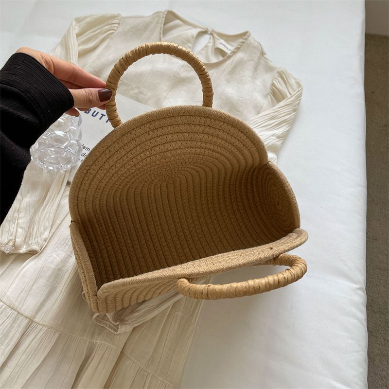 Women's Straw Solid Color Classic Style Weave Pillow Shape Open Beach Bag_voghion.com